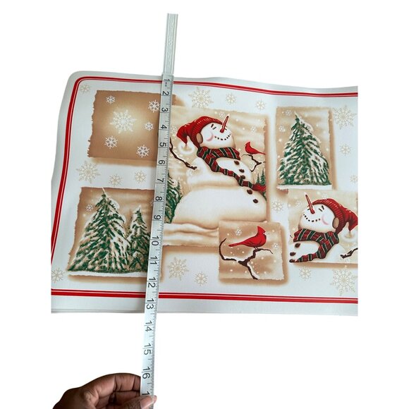 Vintage Holiday Time Snowman Vinyl Placemats Set Of 5 Snowman Christmas Tree - Picture 3 of 5